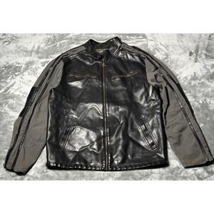 Machine Type Field Apparel Jacket Men Size XL Moto Faux Leather Coat Striped